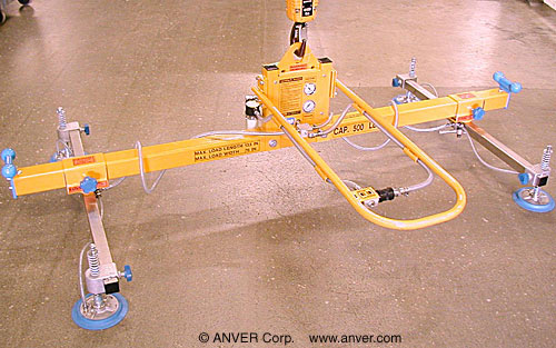 ANVER Four Pad Air Powered Vacuum Lifter for Lifting Shot Blasted Steel Sheets, 10 ft x 6 ft (3.0 m x 1.8 m) up to 500 lb (227 kg)